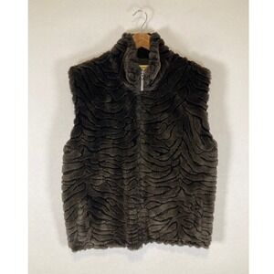 Mob Wife Aesthetic Duffel Outdoor Womens Small Brown Faux Fur Animal Print Vest